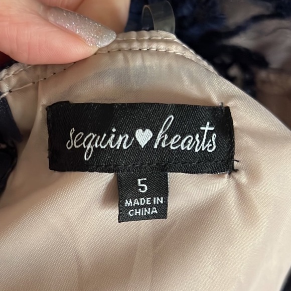 Sequin Hearts Navy Blue Sequin Formal Dress Size 5 - Picture 4 of 5